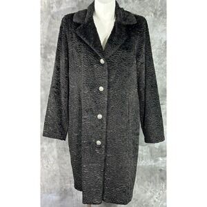 Fabulous Furs Donna Salyers Black Textured Faux Curly Lamb Fur Coat XL (15579)
